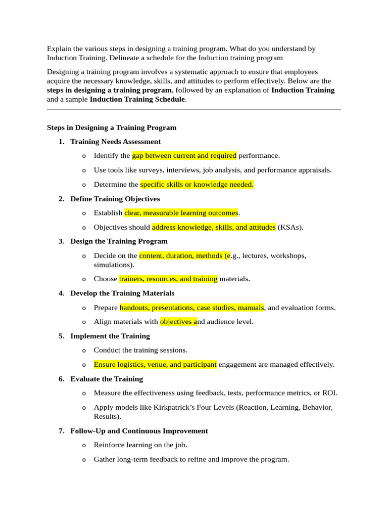 Steps to Design a Training Program | PDF | Performance Appraisal ...