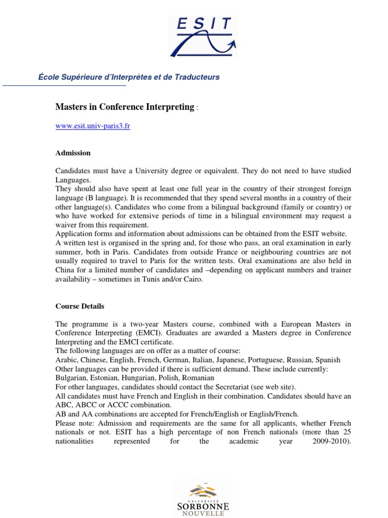 Masters in Conference Interpreting | PDF | Language Interpretation ...
