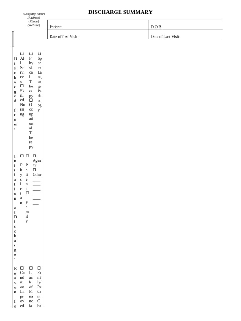 Discharge Summary Template 1 | PDF | Health Care | Medicine