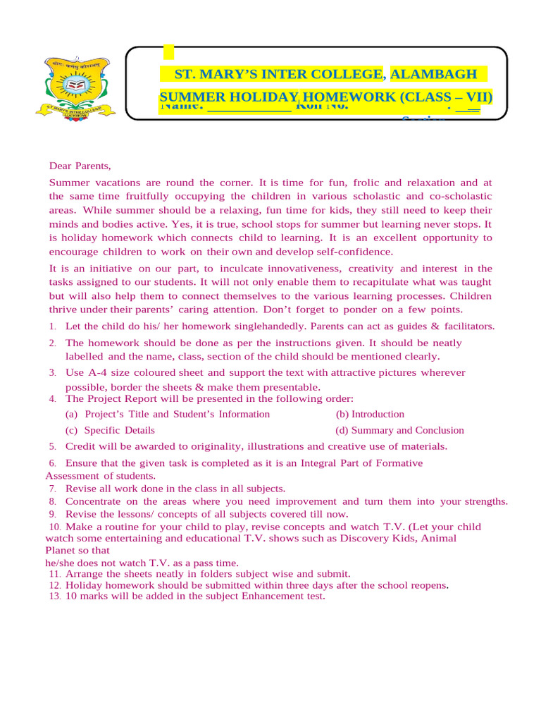Summer Homework Guide for Class VII | PDF | Pronoun | Language Mechanics