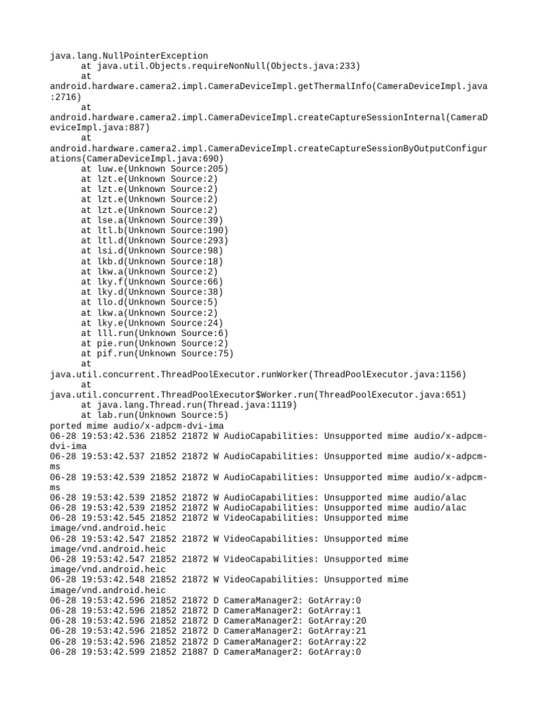 Android Camera Error Log Analysis | PDF | Constructor (Object Oriented ...