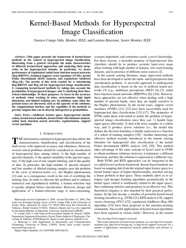 Kernel Methods for Hyperspectral Classification | PDF | Support Vector ...