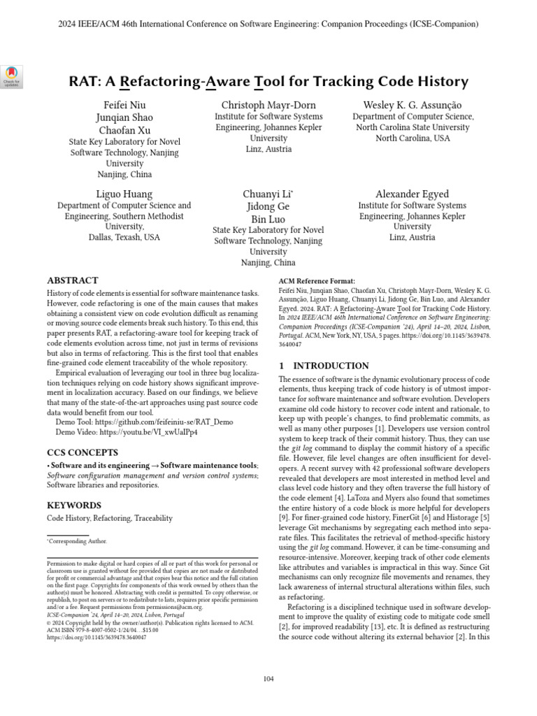 Refactoring-Aware Code History Tool | PDF | Software Bug | Version Control