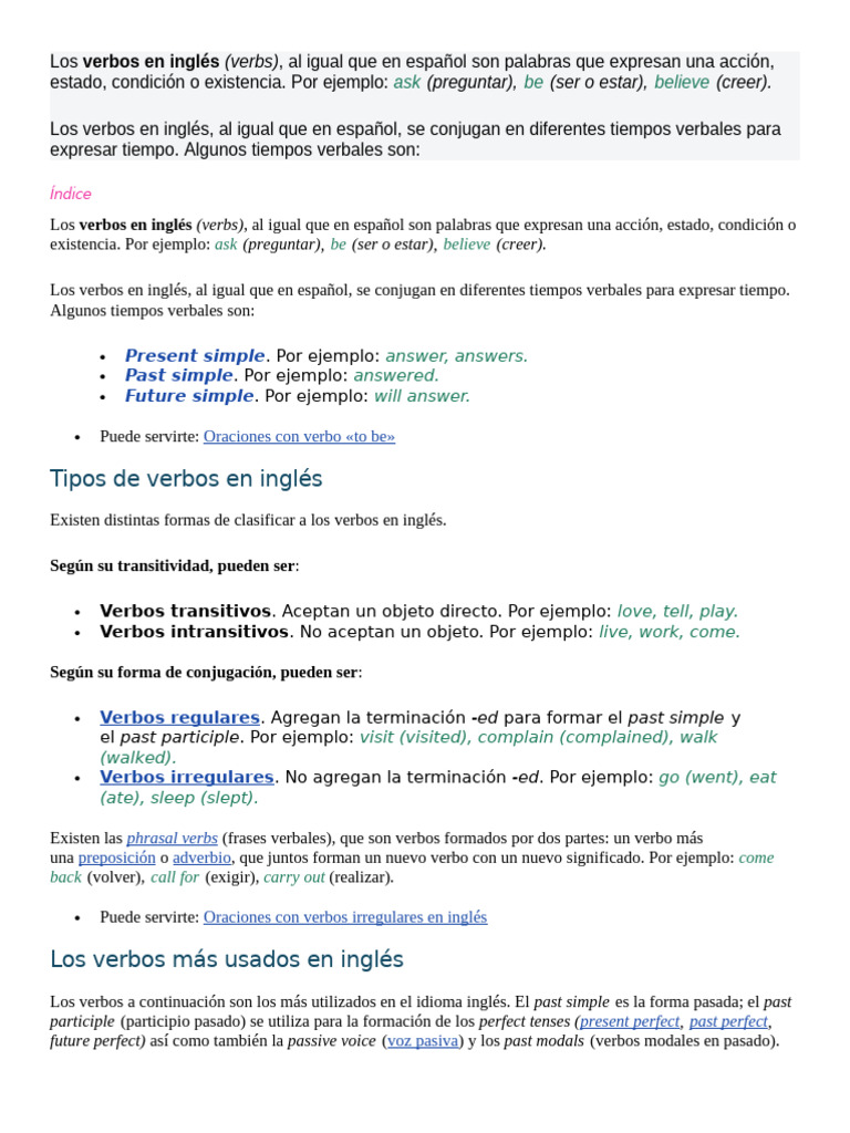 Lista de verbos en inglés y conjugaciones | PDF | Linguistics ...