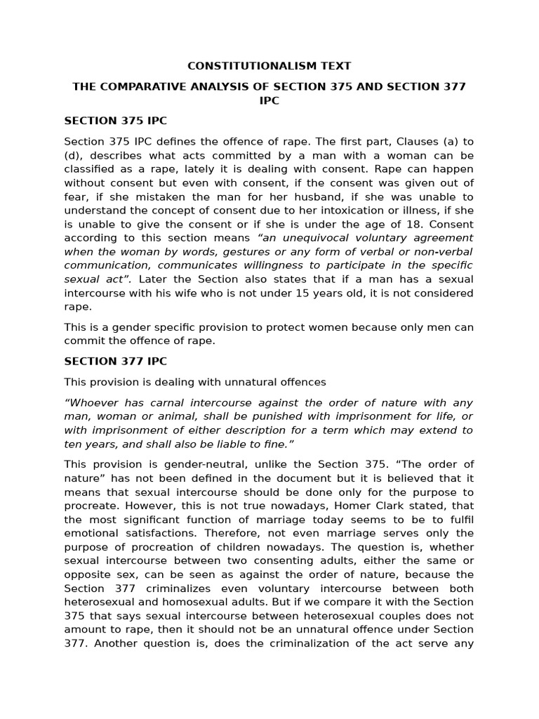 Analysis of Section 375 and 377 IPC | PDF | Consent | Rape