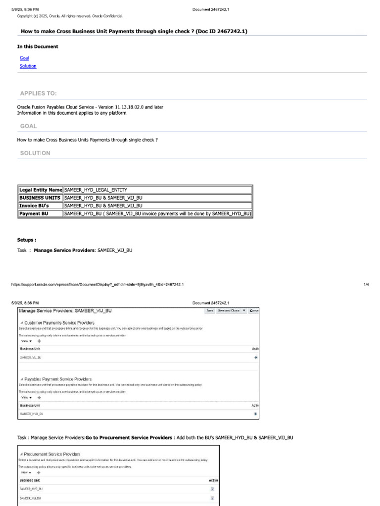 How To Make Cross Business Unit Payments Through Single Check | PDF