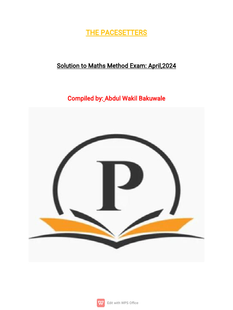 Maths Method 2024, Questions and Solutions | PDF