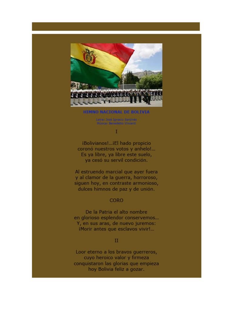 Himno Nacional de Bolivia y Canciones | PDF