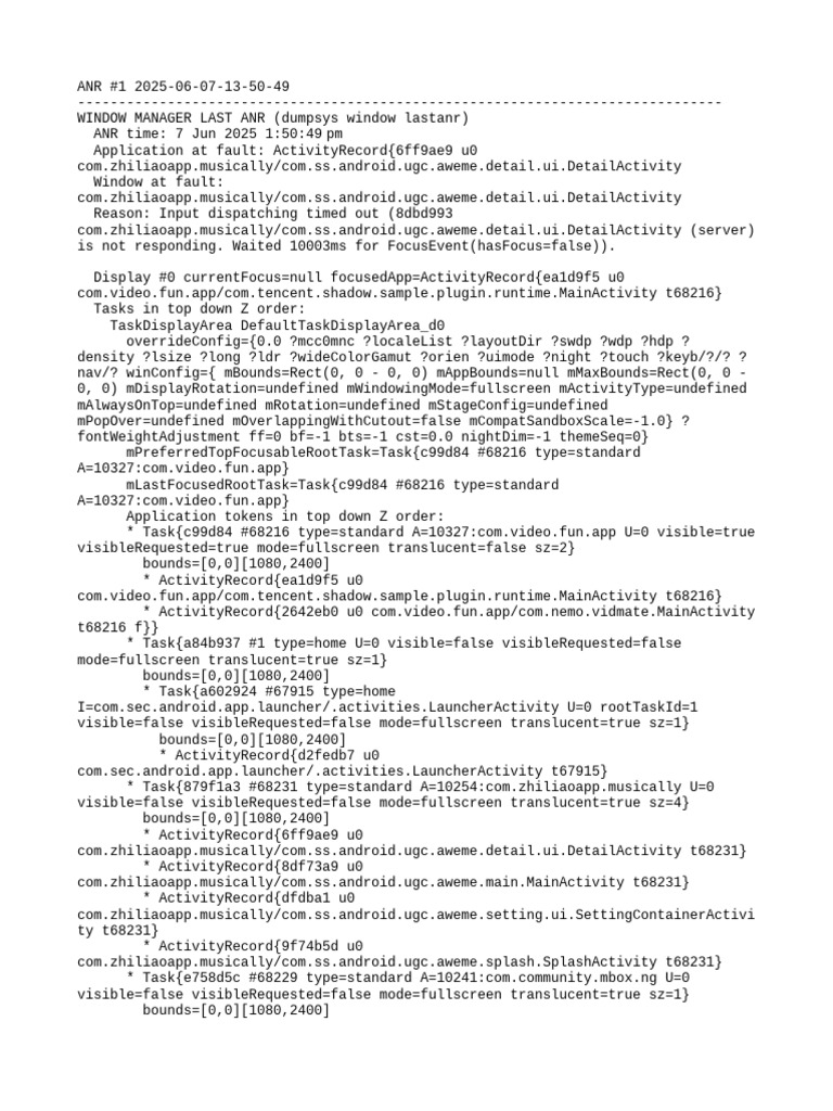 ANR Report for Zhiliao App Activity | PDF | Mobile Telecommunications ...