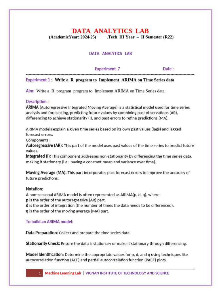 Da Lab Exp 7,8,9,10,11,12 | PDF | Autoregressive Integrated Moving ...
