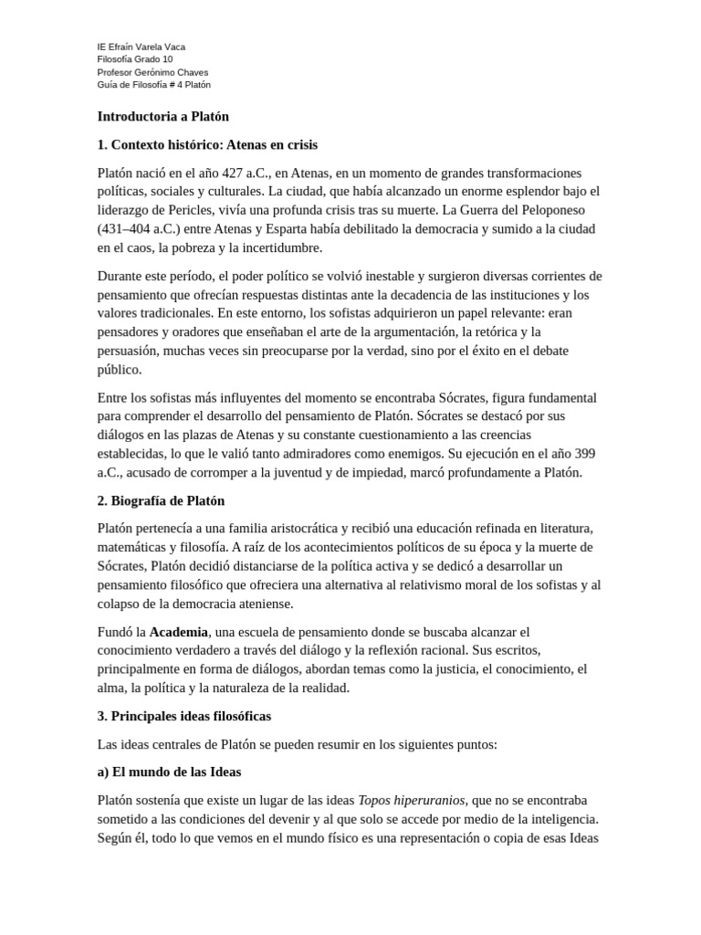 Introducción A Platón Guía # 4 | PDF | Platón | Conocimiento