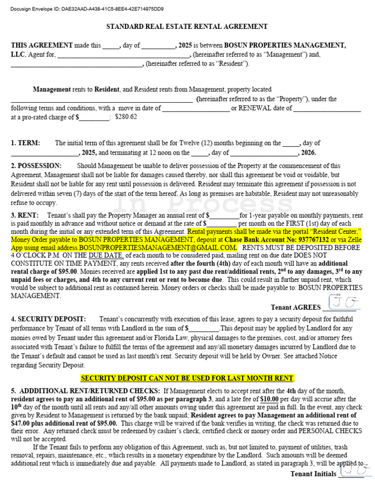 DocuSign Rental Agreement Template | PDF | Renting | Indemnity