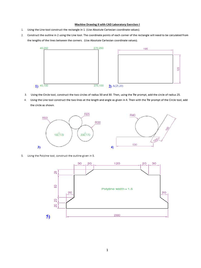CAD Laboratory Exercises for Machine Drawing | PDF | Circle | Geometry