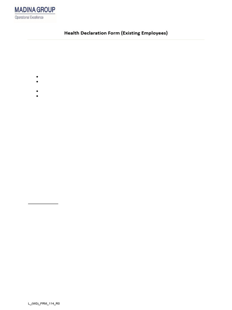 Employee Health Declaration Form | PDF | Employment | Human Resources