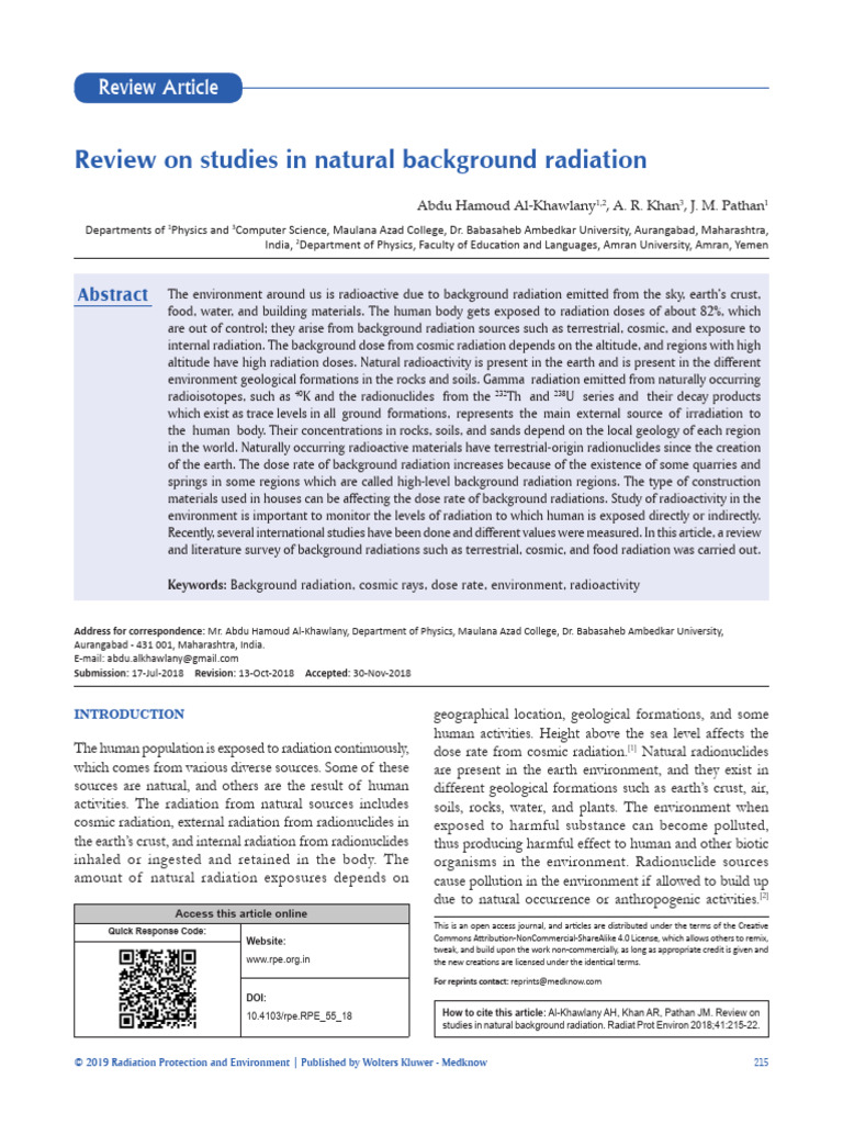 Review On Studies in Natural Background Radiation.10 | PDF ...