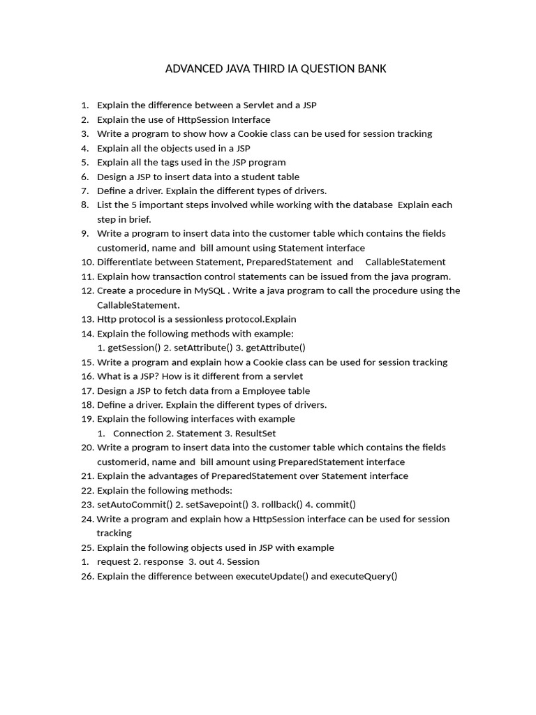 Advanced Java Third Ia Question Bank | PDF