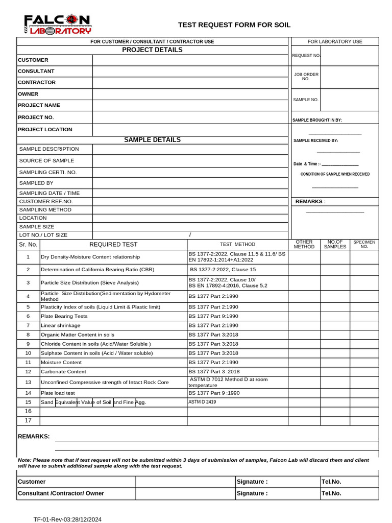 TF-001 Request Form For Soil Test - Rev 03 | PDF | Earth Sciences ...
