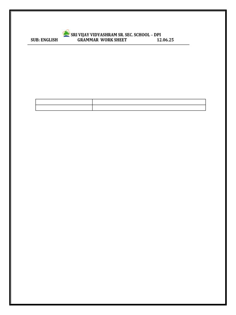 English Grammar Worksheet for Students | PDF