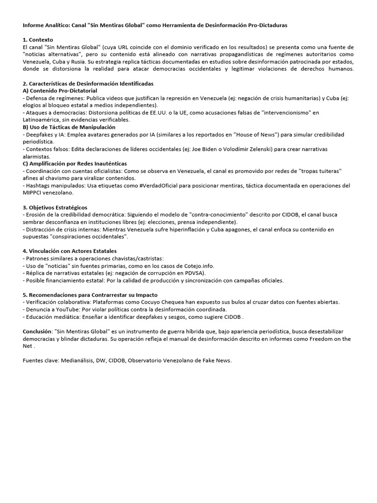 "Sin Mentiras Global: Desinformación Pro-Dictaduras" | PDF | Venezuela