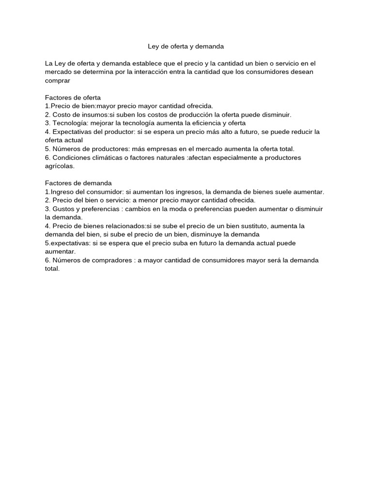 Ley de oferta y demanda: factores clave | PDF