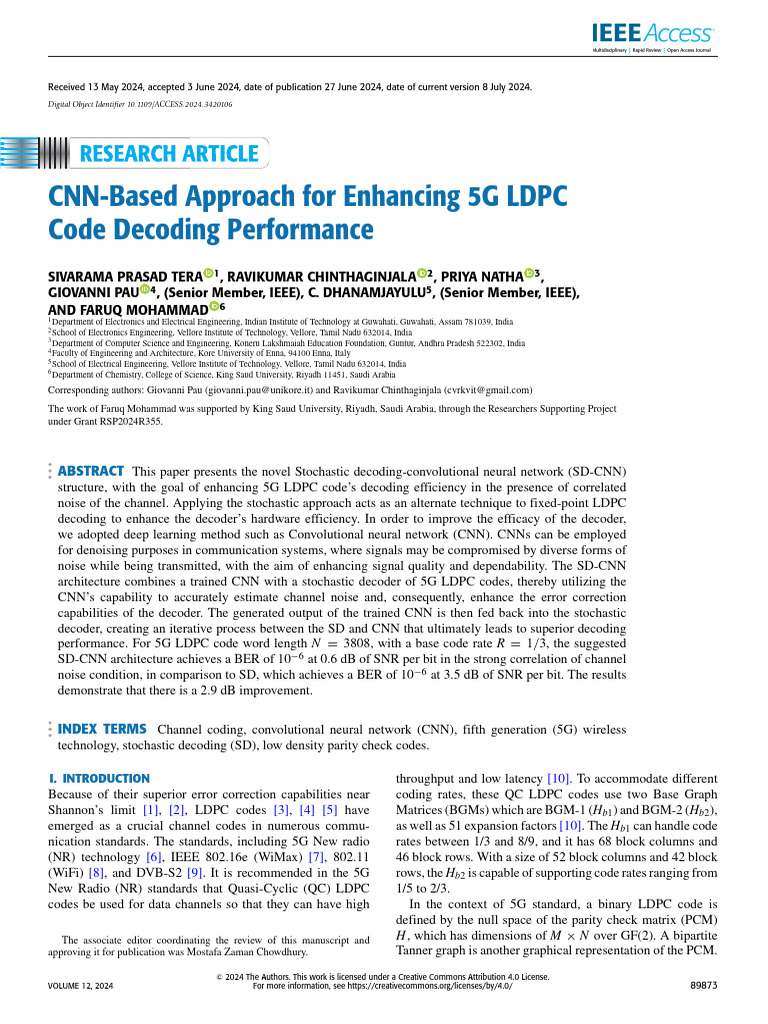 Enhancing 5G LDPC Decoding with CNN | PDF | Low Density Parity Check ...