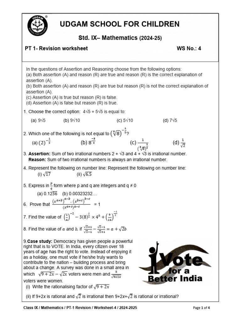 Udgam School For Children: Std. IX - Mathematics | PDF | Cartesian ...