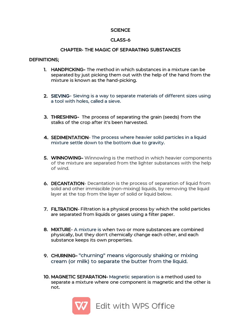 Methods of Separation for Class 6 | PDF | Mixture | Filtration