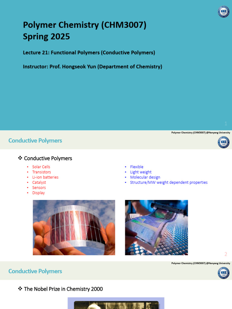 Functional Conductive Polymers Overview | PDF | Polymers | Physical ...
