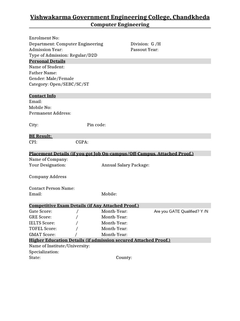 Computer Engineering Student Profile Form | PDF