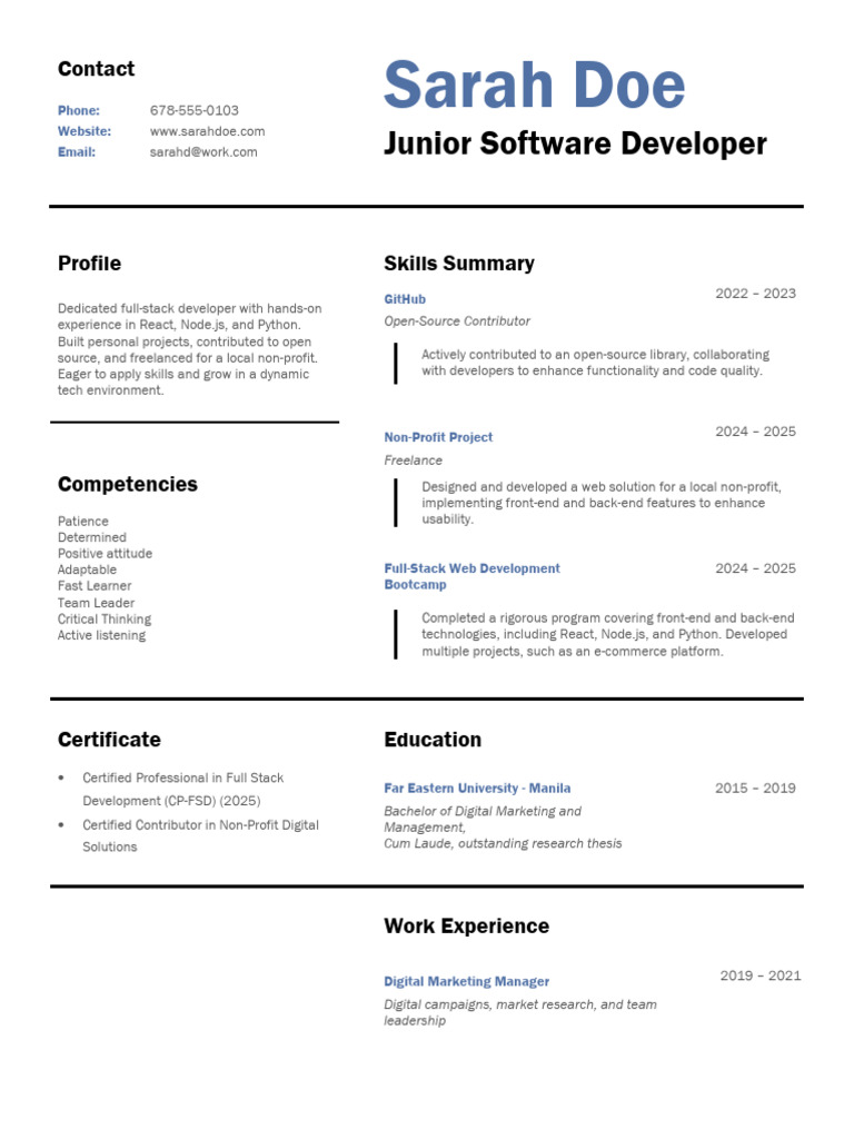Full-Stack Developer Profile Summary | PDF | Computing | Software ...