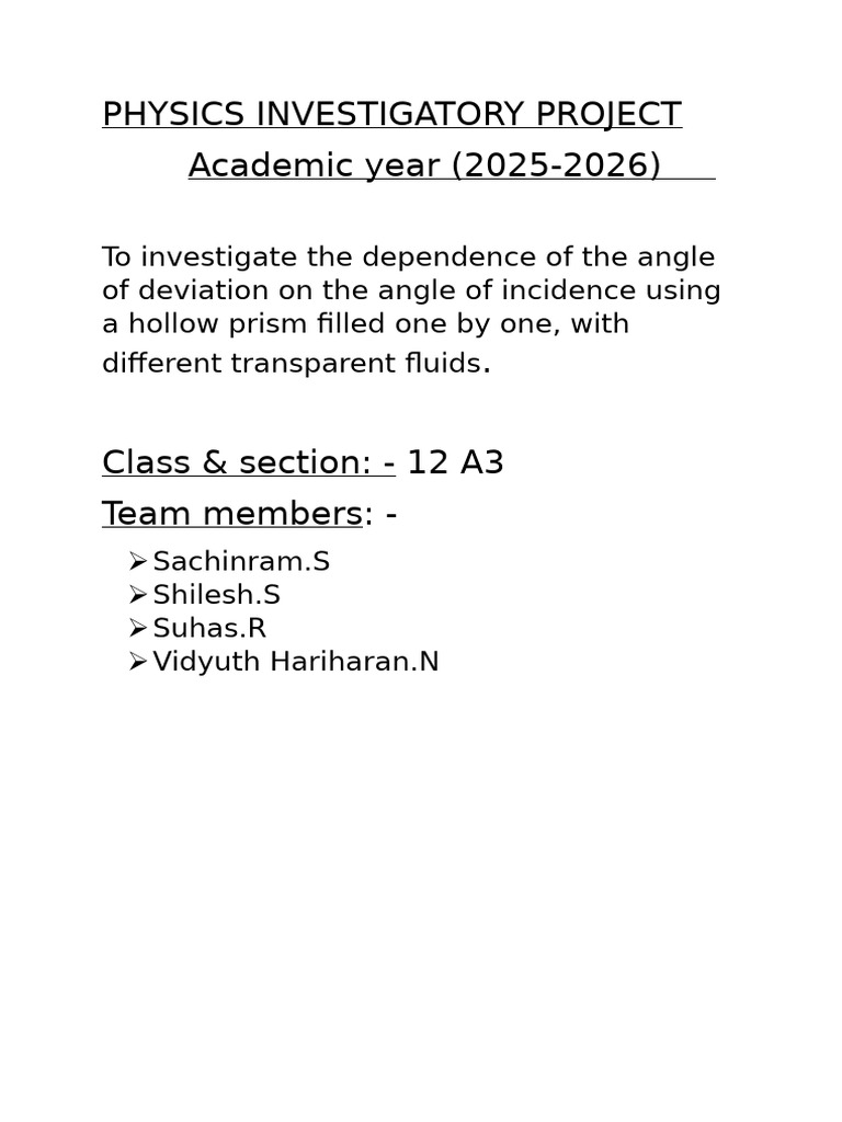 Physics Investigatory Project | PDF | Refraction | Refractive Index