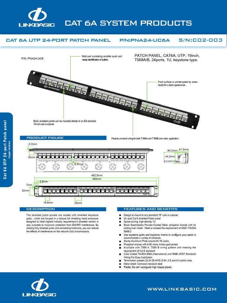 24-Port Cat 6A Patch Panel Overview | PDF | Electrical Components | Metals