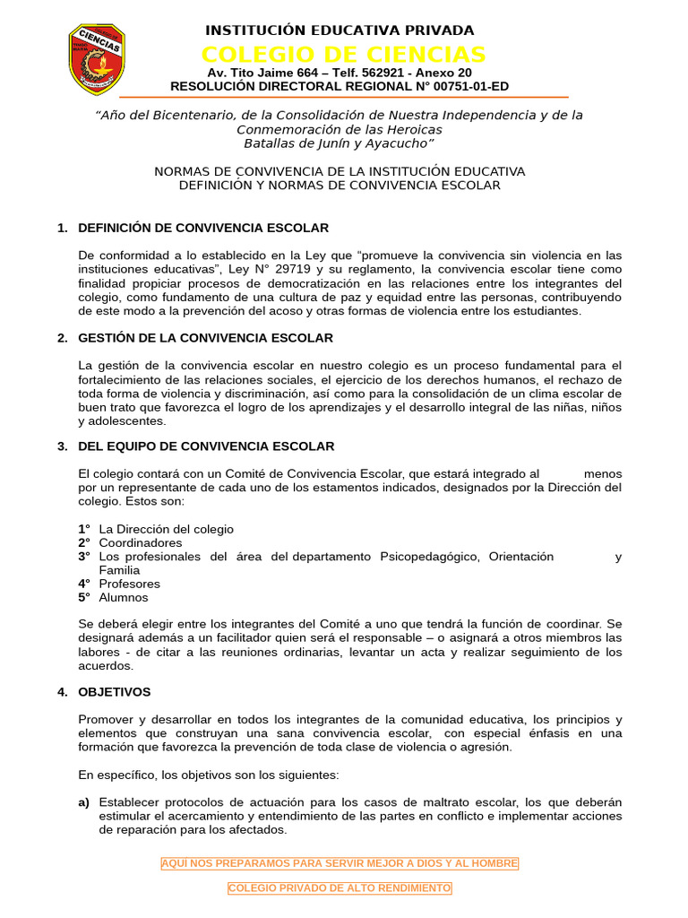 Normas de Convivencia Escolar 2023 | PDF | Escuelas | Violencia