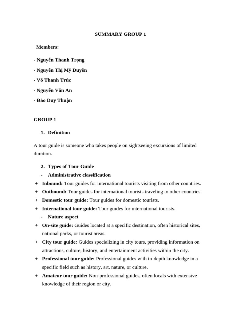 Types and Roles of Tour Guides | PDF