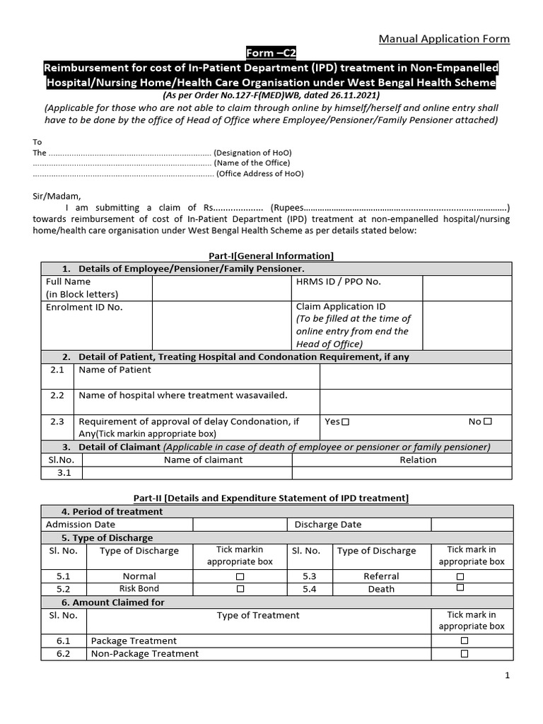 WBHS Form C2 for IPD Reimbursement | PDF | Health Care | Social Programs