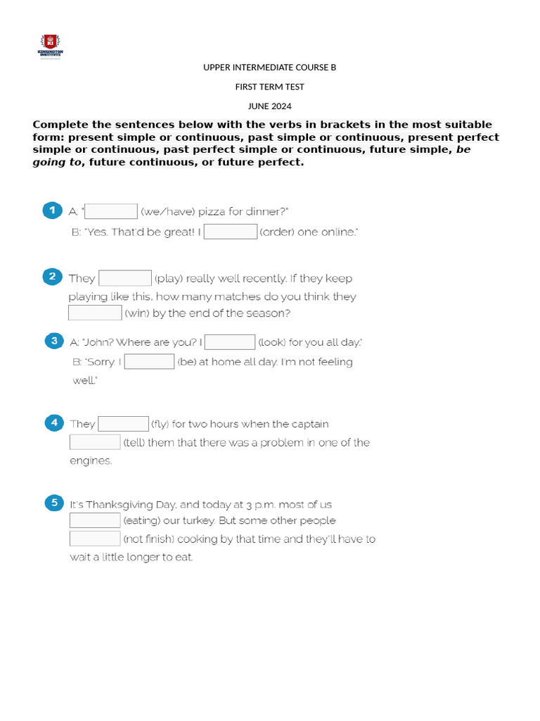Upper Intermediate English Test June 2024 | PDF | Artificial ...