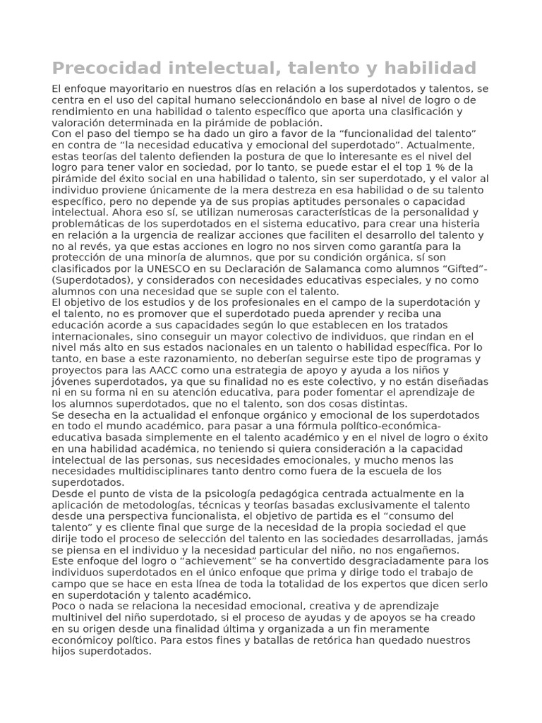 Precocidad Intelectual, Talento y Habilidad | PDF | Dotamiento ...