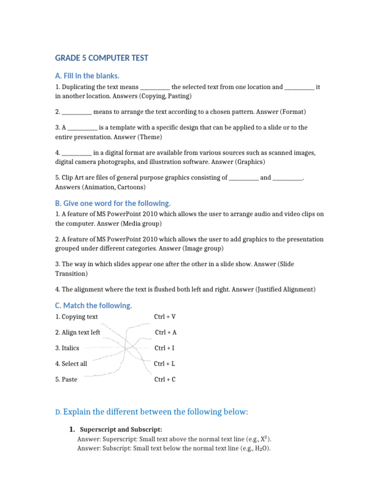 Grade 5 Computer Skills Assessment | PDF