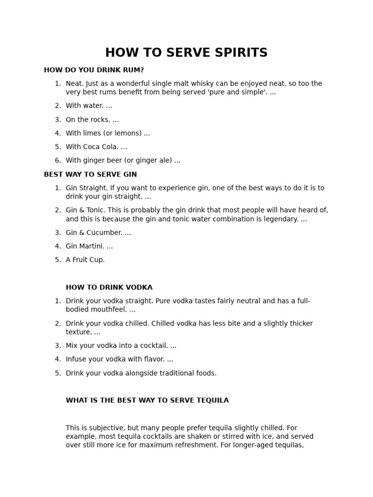 Serving Guidelines for Popular Spirits | PDF | Recreation | Fermented ...
