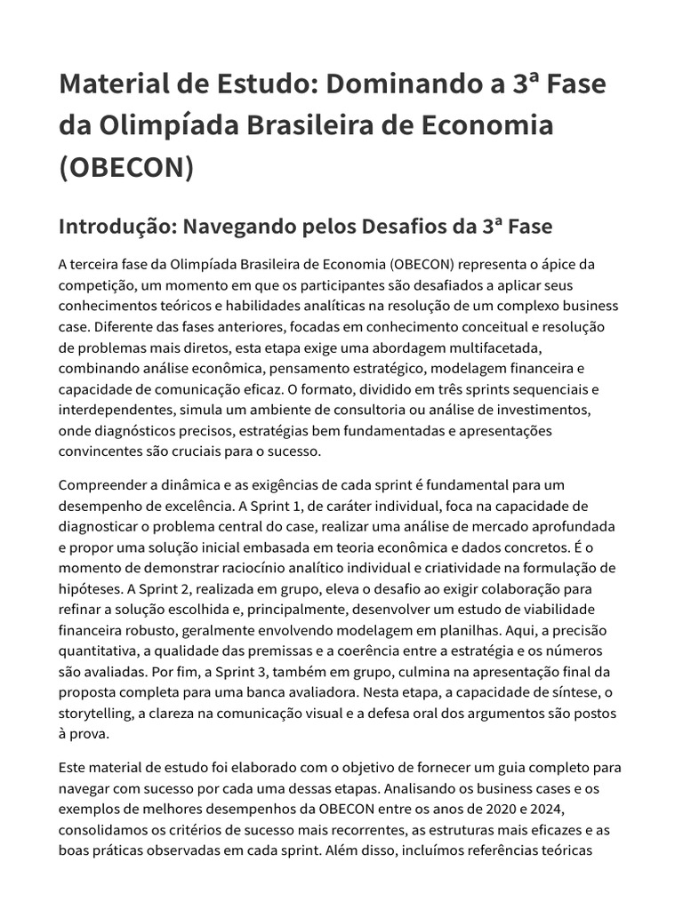 Guia Completo para a 3ª Fase da OBECON | PDF | Economia | Valor ...