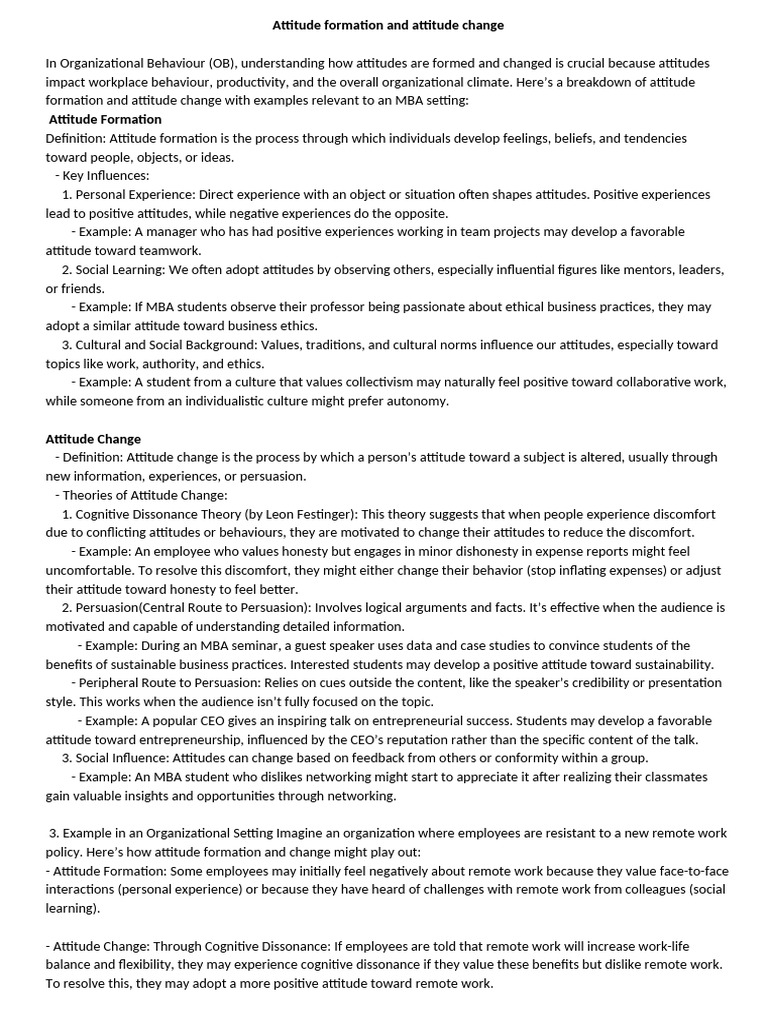 Attitude Formation and Change in OB | PDF | Attitude (Psychology ...