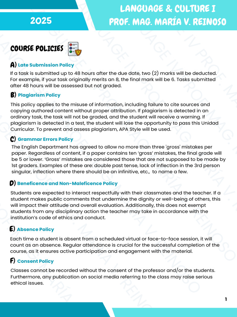 Language and Culture I Policies | PDF | Plagiarism | Learning