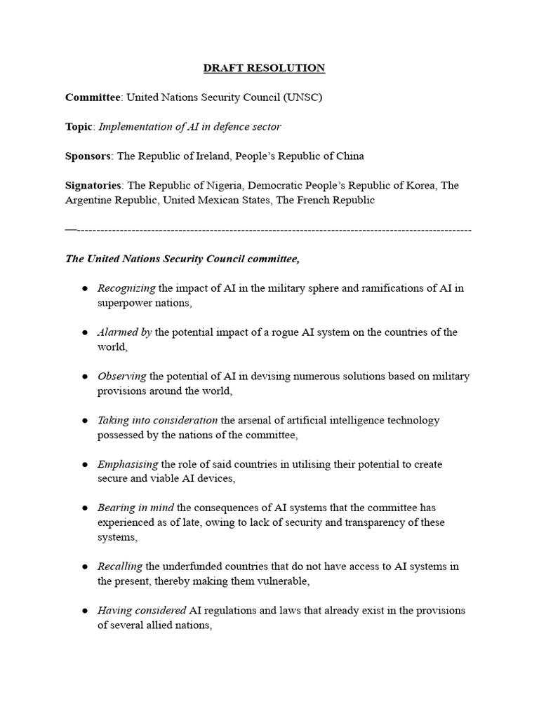 Draft Resolution Fmun Interschool | PDF | Artificial Intelligence ...