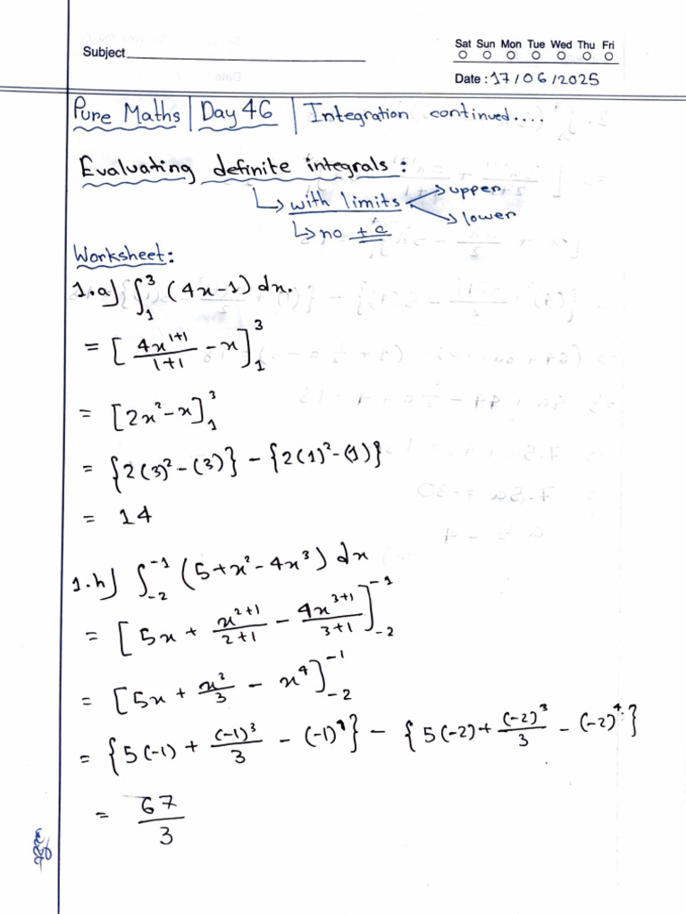 Pure Maths, Day 46, Integration Contnd . (17 June 2025) | PDF
