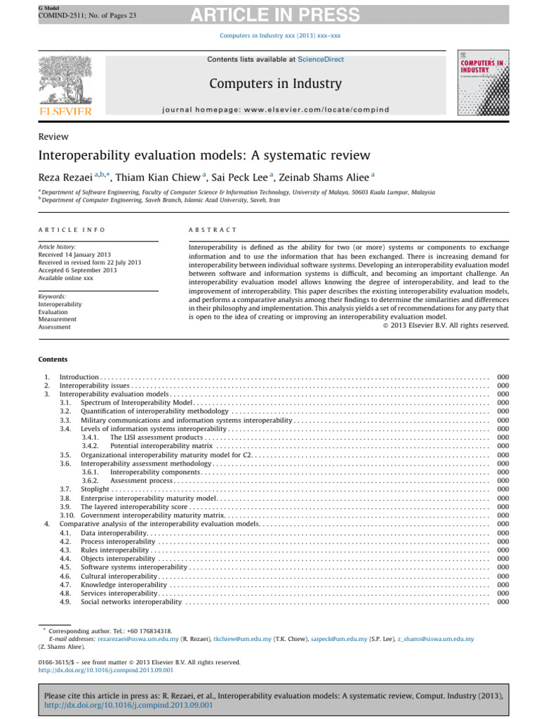 Interoperability Evaluation Models A Systematic Review | PDF ...