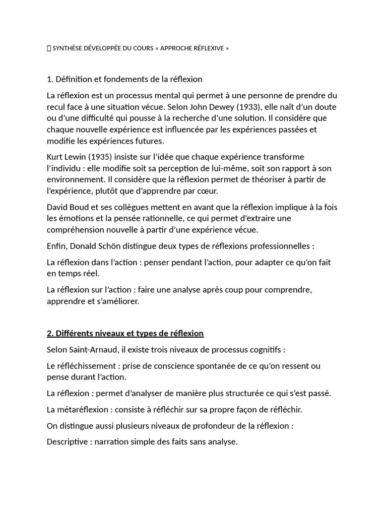 Approche réflexive en santé : concepts clés | PDF | Apprentissage ...