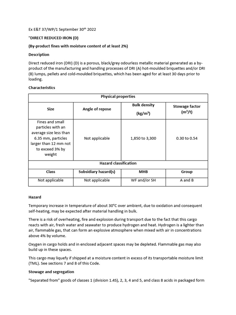 Draft IMSBC Code DRID By-Product Fines - Moisture 2 Percent | PDF ...