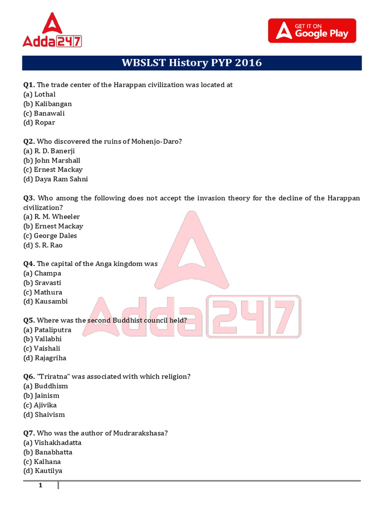 WBSLST History Question Paper 2016 | PDF | German Empire