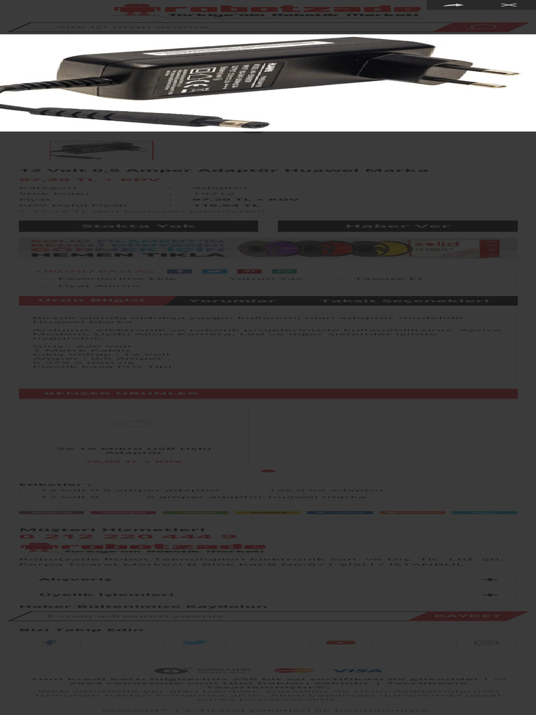 12 Volt 0,5 Amper Adaptör Huawei Marka Satın Al 116,64 TL | PDF