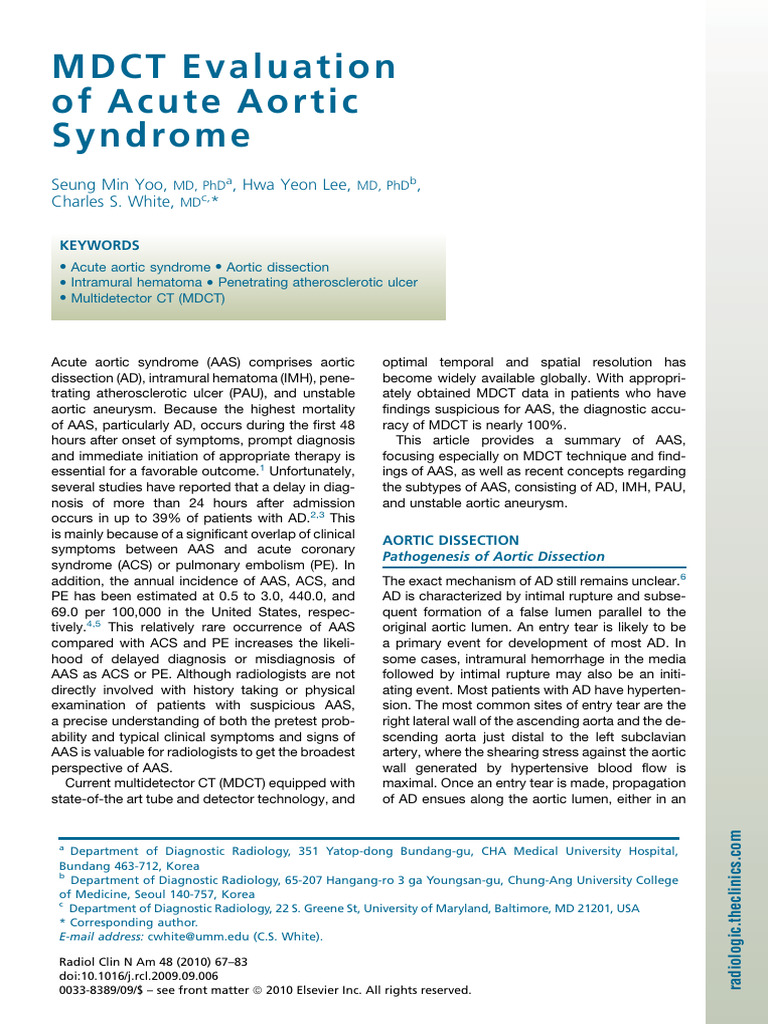 MDCT Insights on Acute Aortic Syndrome | PDF | Aorta | Atheroma
